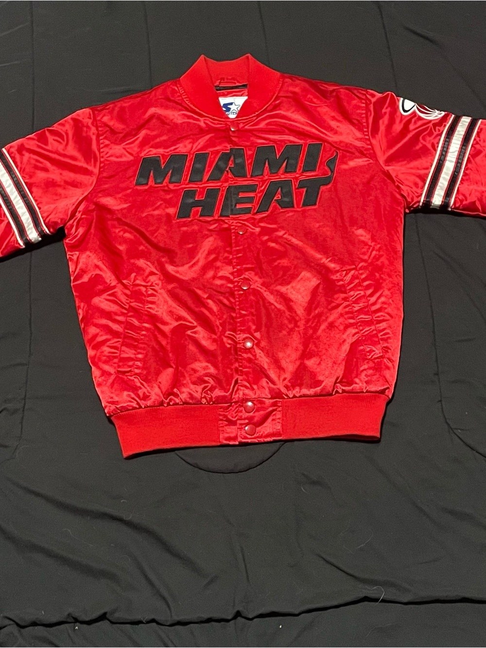Miami Heat Red Satin Authentic Starter Jacket Sewn Letters Size Large or L